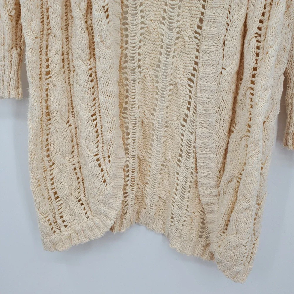 American Eagle Cream Open Knit Cable Longline Cardigan Sweater Medium Boho Chic